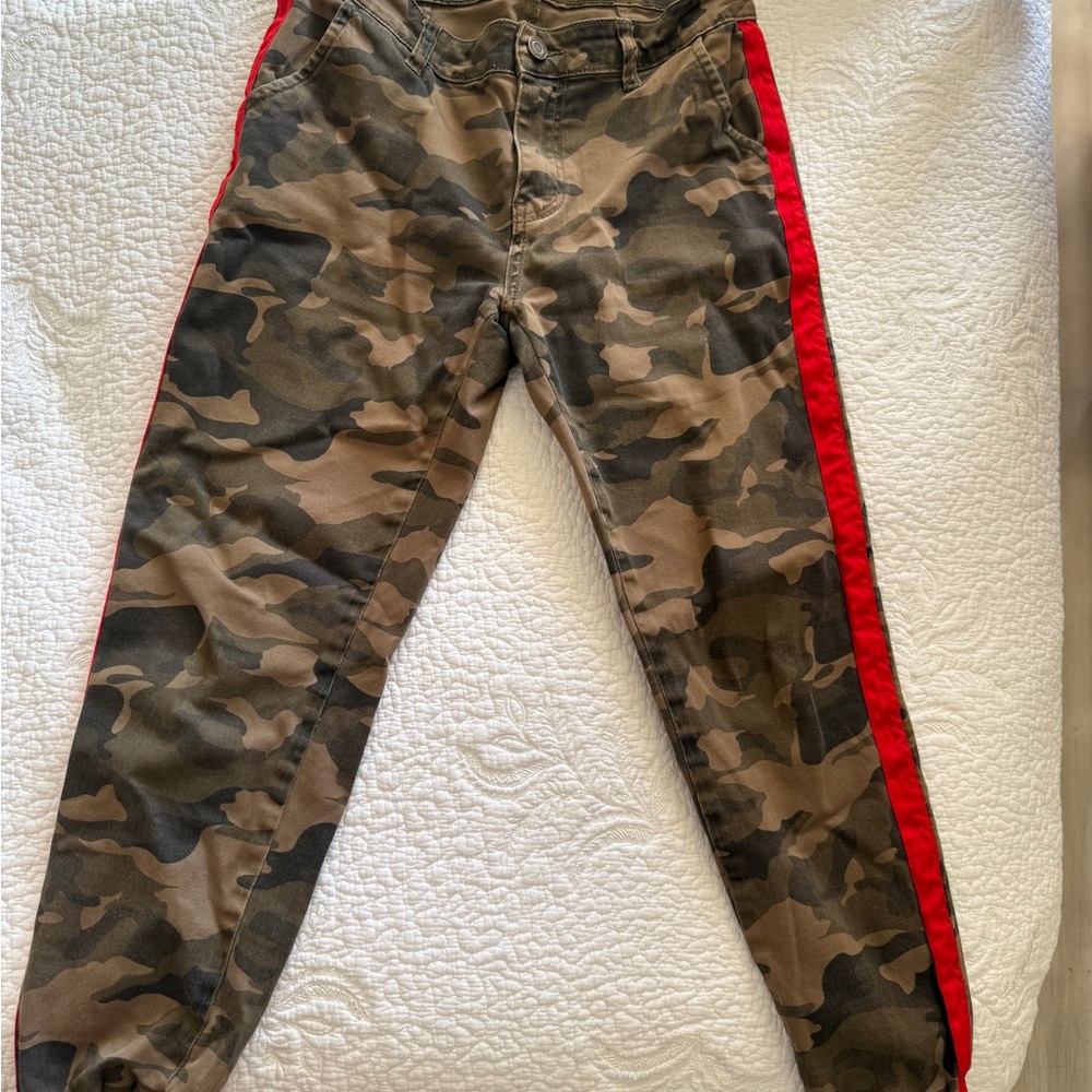 Camouflage Joggers with Red Stripe